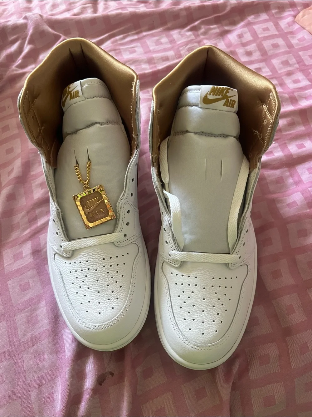 Nike White & Metallic Gold Shoe Box with Size Label